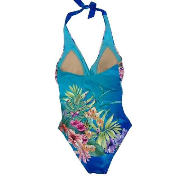 Johnny Was Water Tropic Tie Dye Twist Key Hole Halter One Piece Swimsuit Medium - Picture 6 of 10